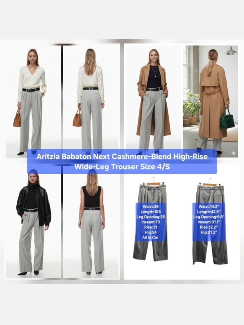 Aritzia Babaton Next Cashmere-Blend High-Rise Wide-Leg Trouser Size 4/S